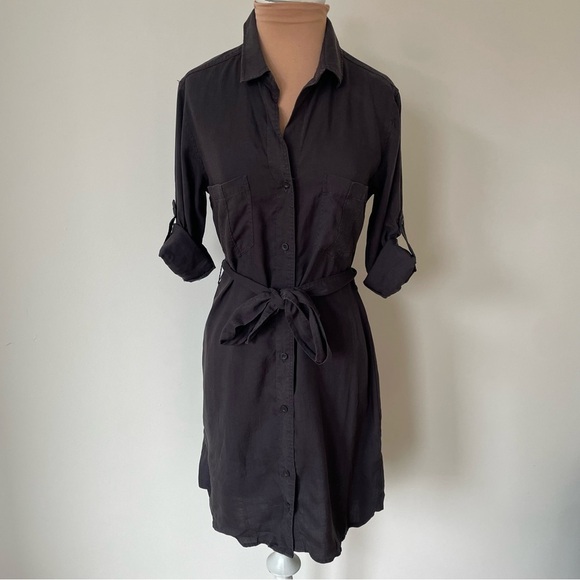 Anthropologie Cloth & Stone Washed Black Utility Pocket Button Up Shirt Dress XS - Picture 2 of 10